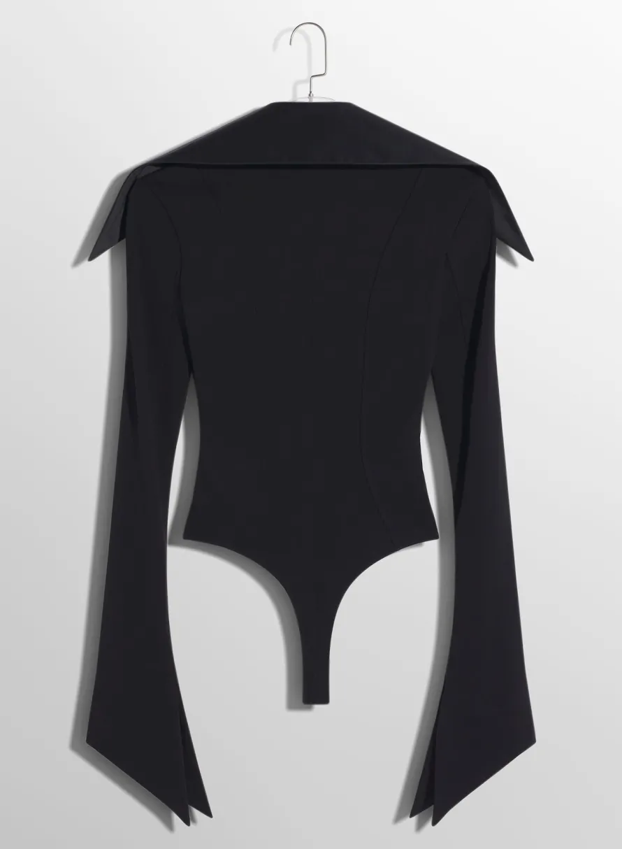 Women MUGLER black spiky satin collar bodysuit