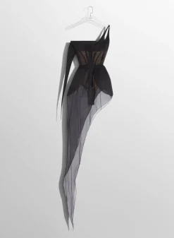 Women MUGLER black spiky sheer corset dress