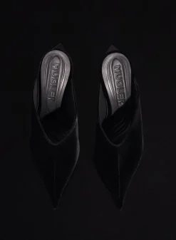 MUGLER black suede fang 95 mules
