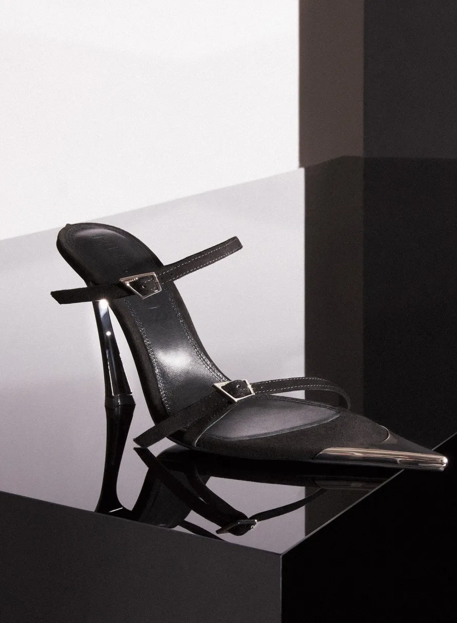 MUGLER Black suede Fang 95 sandals
