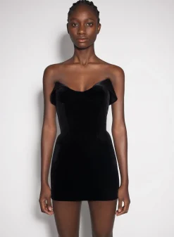 Women MUGLER black velvet and satin mini dress