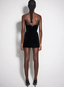 Women MUGLER black velvet and satin mini dress