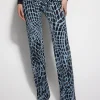 Women MUGLER black velvet print straight leg jeans