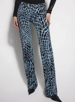 Women MUGLER black velvet print straight leg jeans