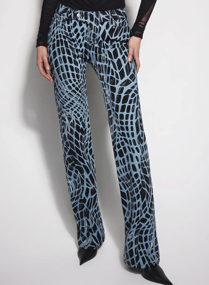 Women MUGLER black velvet print straight leg jeans