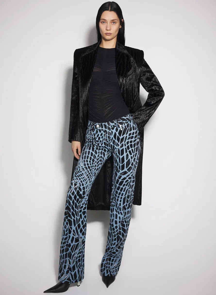 Women MUGLER black velvet print straight leg jeans