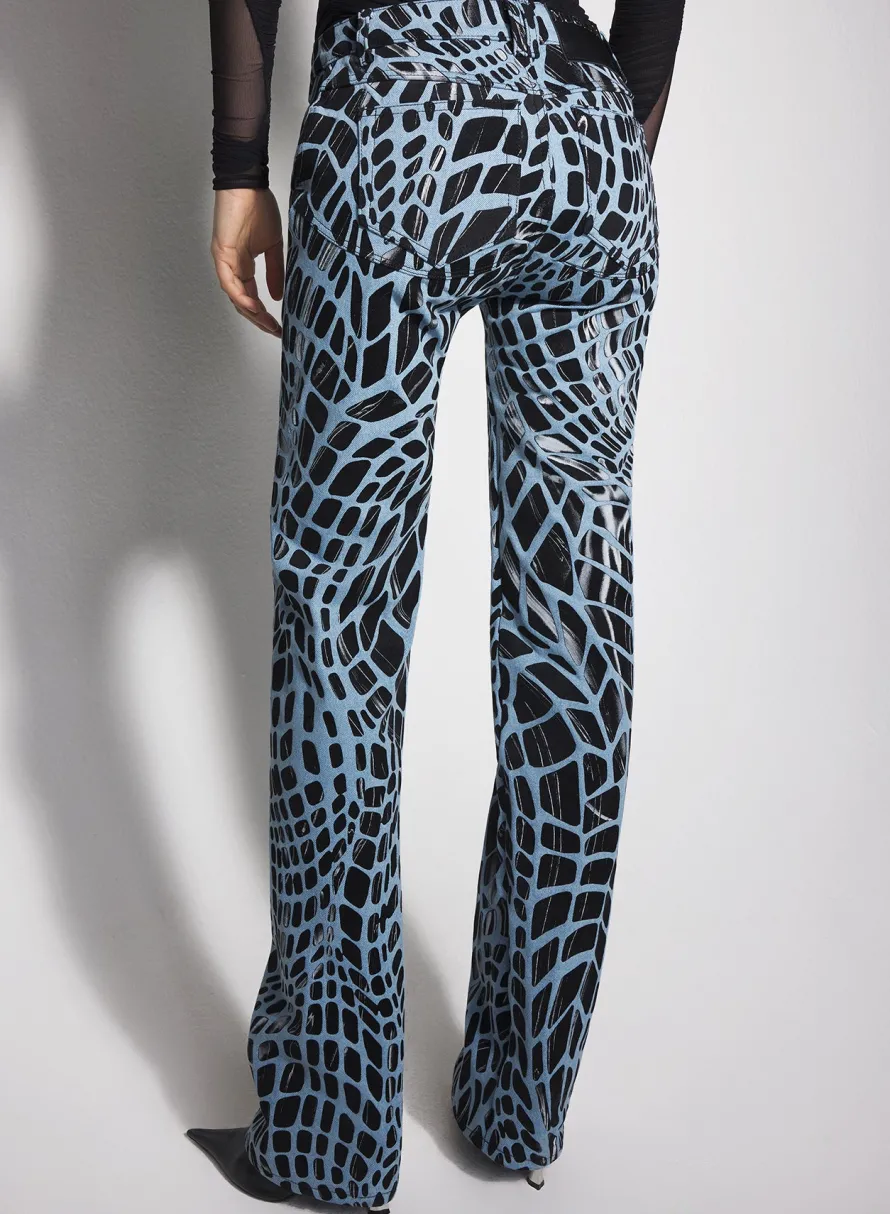 Women MUGLER black velvet print straight leg jeans