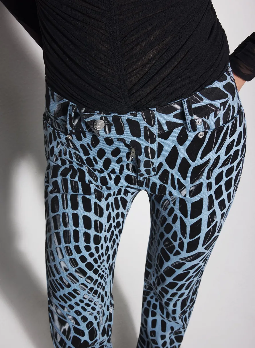 Women MUGLER black velvet print straight leg jeans