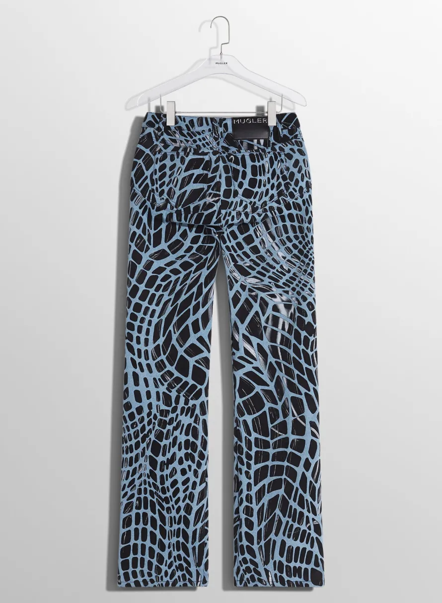 Women MUGLER black velvet print straight leg jeans