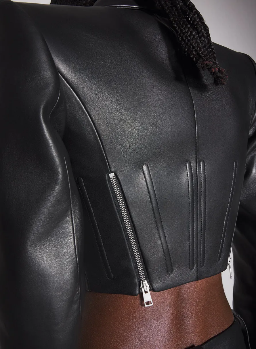 Women MUGLER black zipped leather jacket
