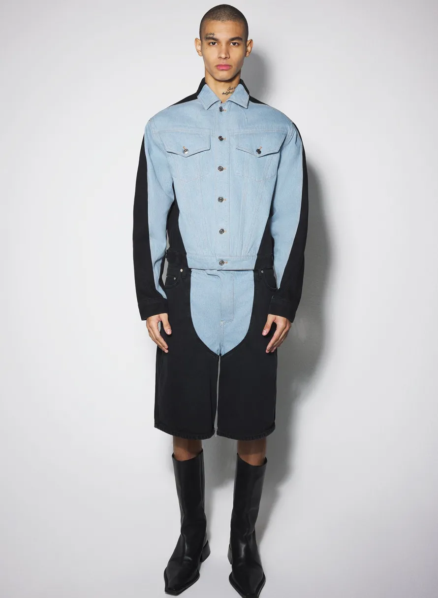 Women MUGLER blue bi-color denim jacket