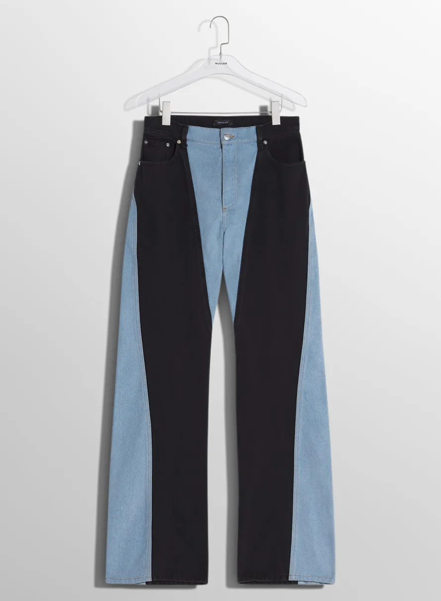 Women MUGLER blue bi-color straight leg jeans
