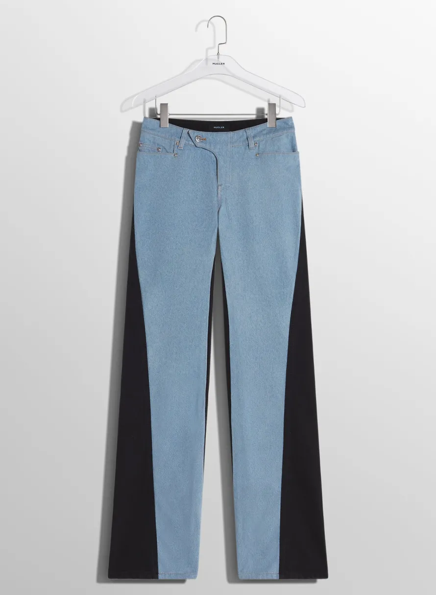 Women MUGLER blue bi-color straight leg jeans