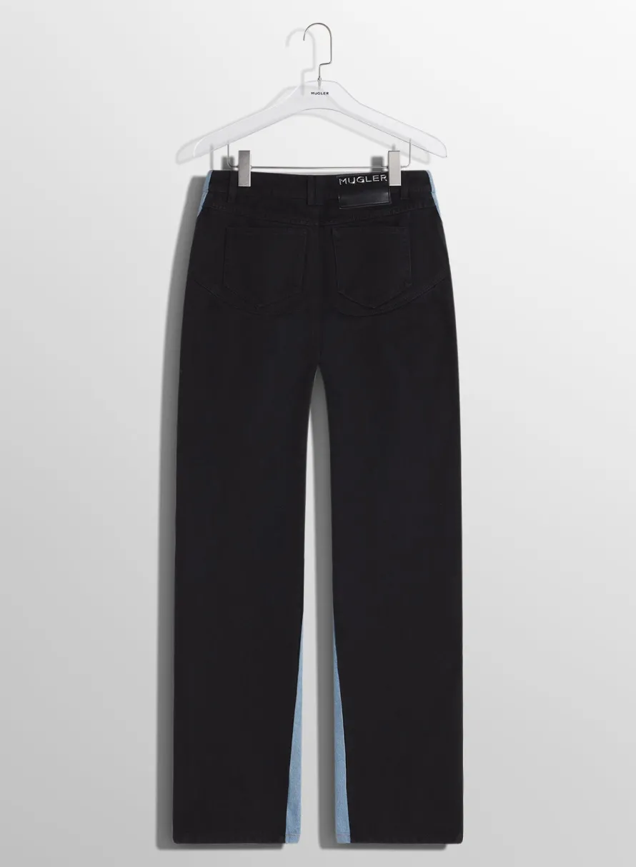 Women MUGLER blue bi-color straight leg jeans