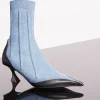 MUGLER blue boned denim fang 55 ankle boots