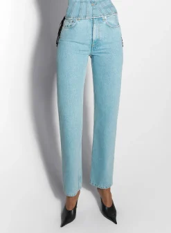 Women MUGLER blue laced-up straight leg jeans