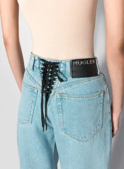 Women MUGLER blue laced-up wide leg jeans