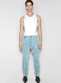 Women MUGLER blue raw edge spiral baggy jeans