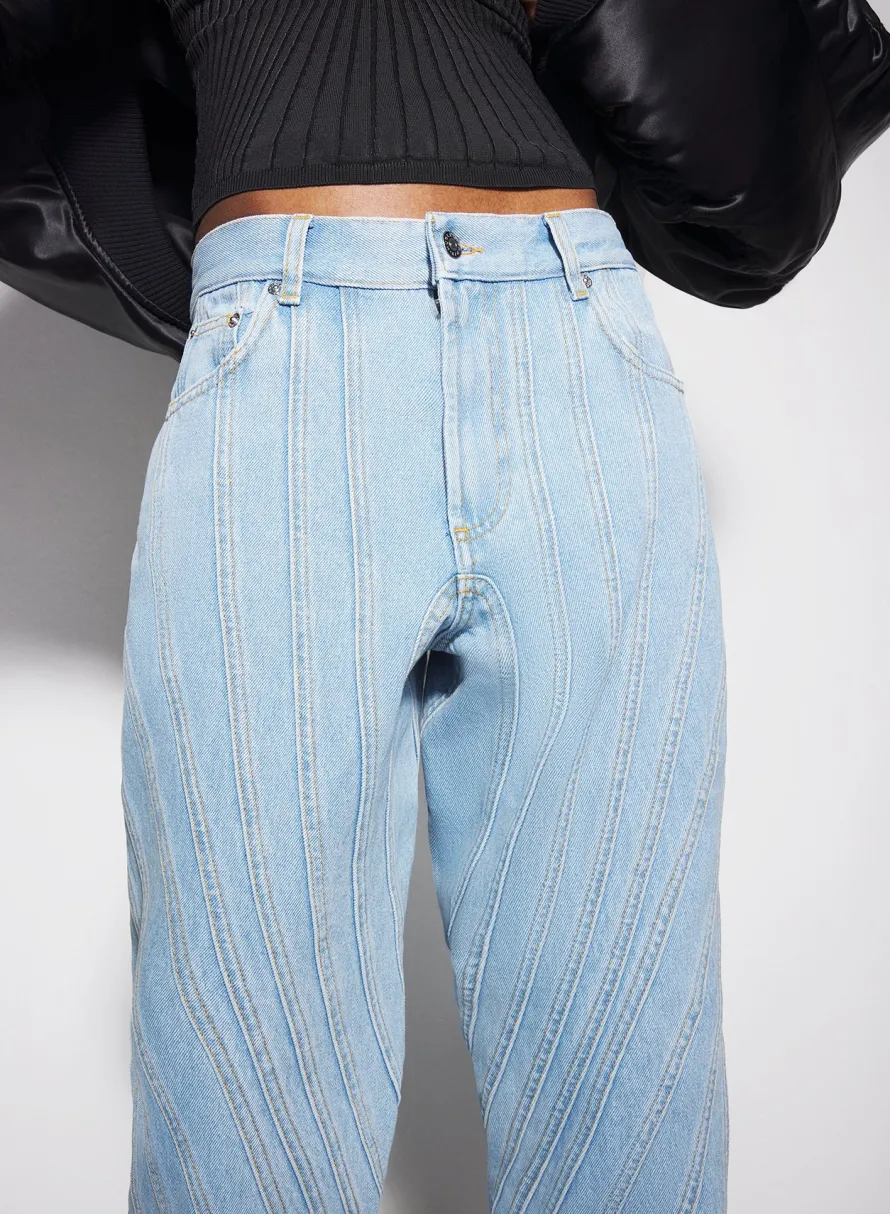 Women MUGLER blue spiral baggy jeans