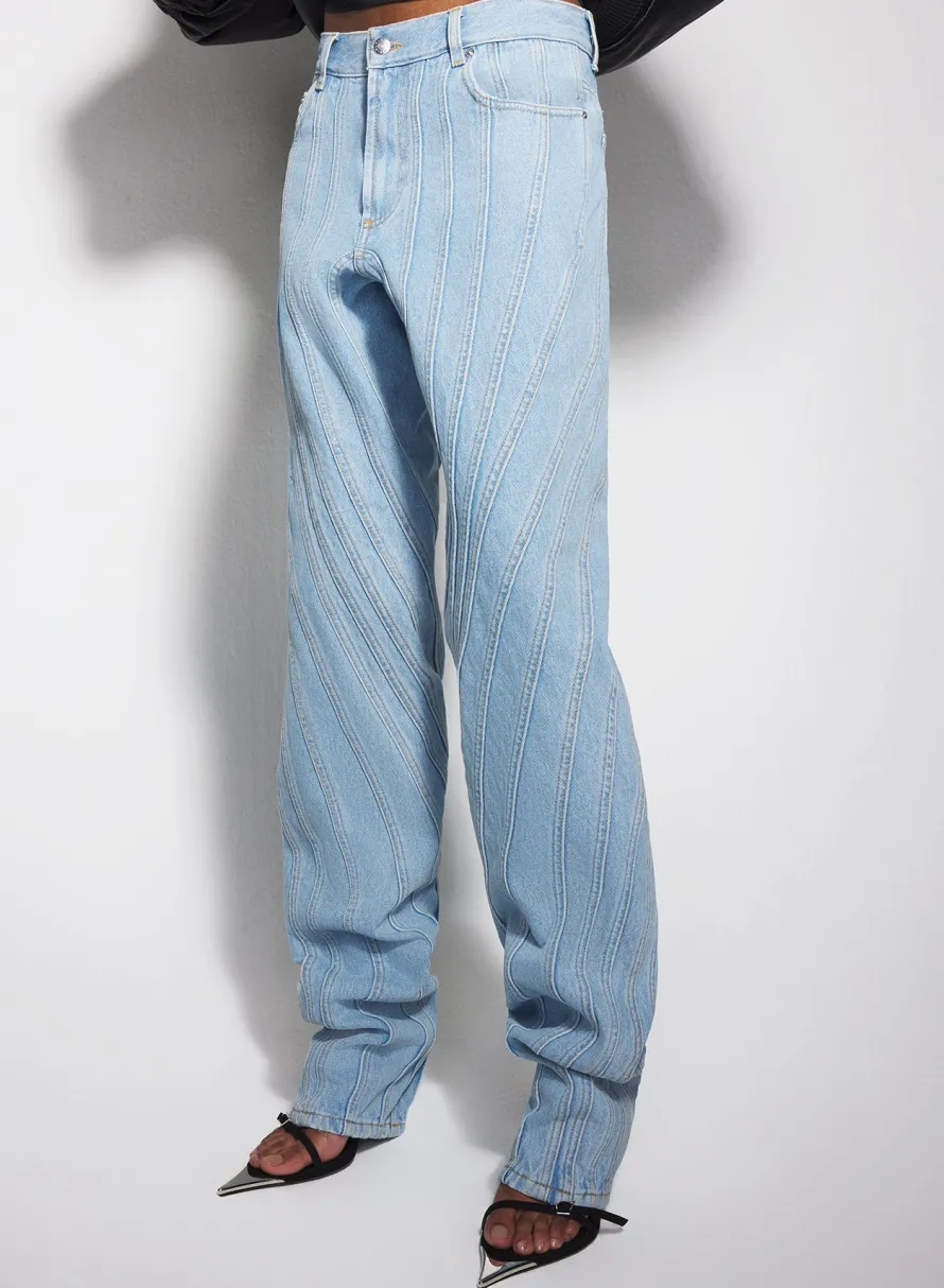 Women MUGLER blue spiral baggy jeans