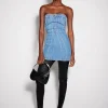 Women MUGLER blue spiral denim bustier dress
