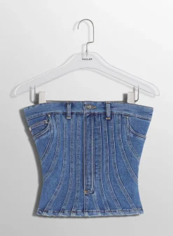 Women MUGLER blue spiral denim bustier