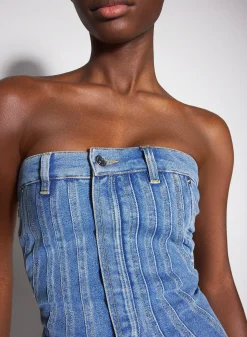 Women MUGLER blue spiral denim bustier dress