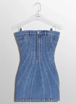 Women MUGLER blue spiral denim bustier dress