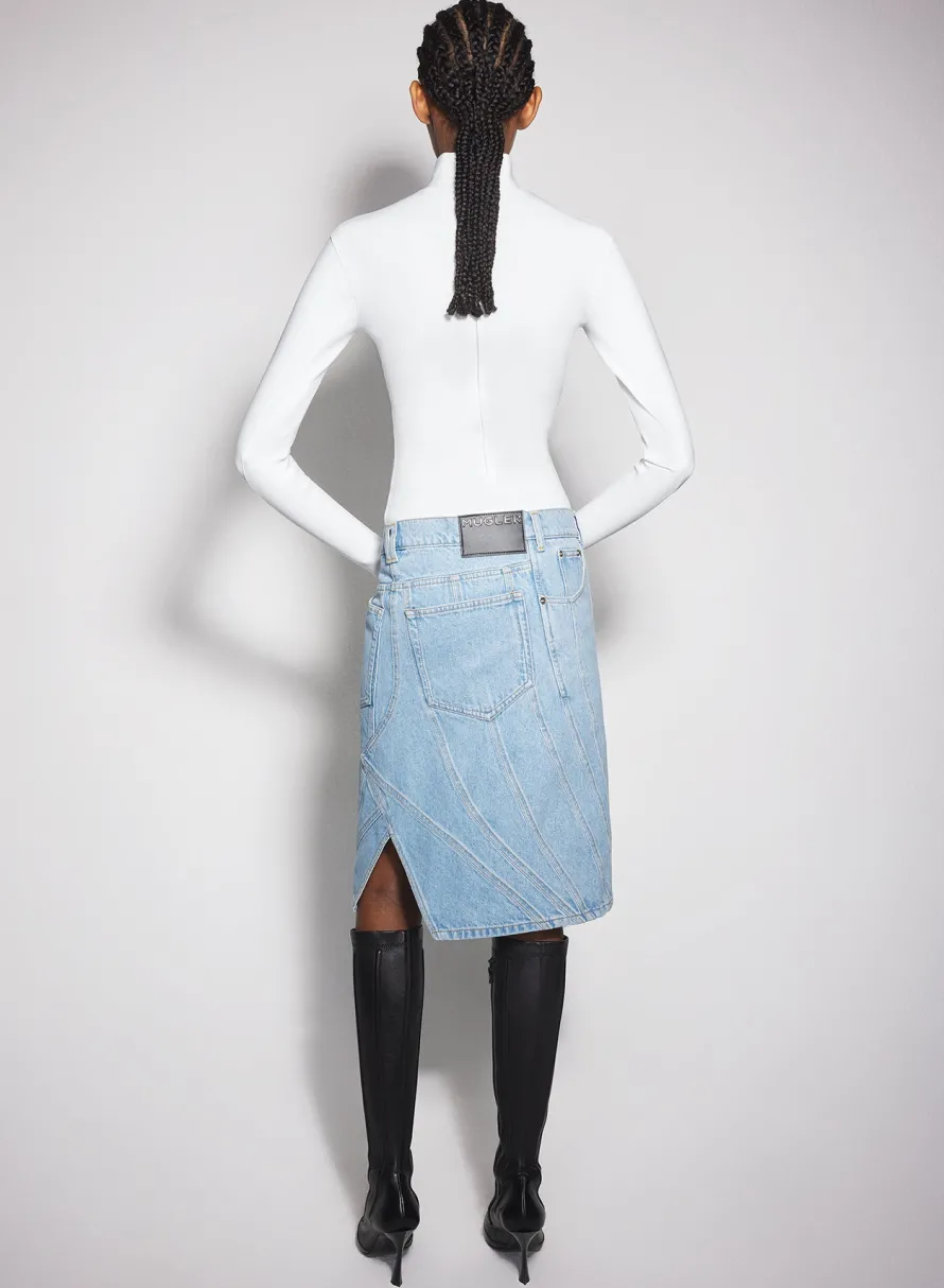 Women MUGLER blue spiral denim skirt