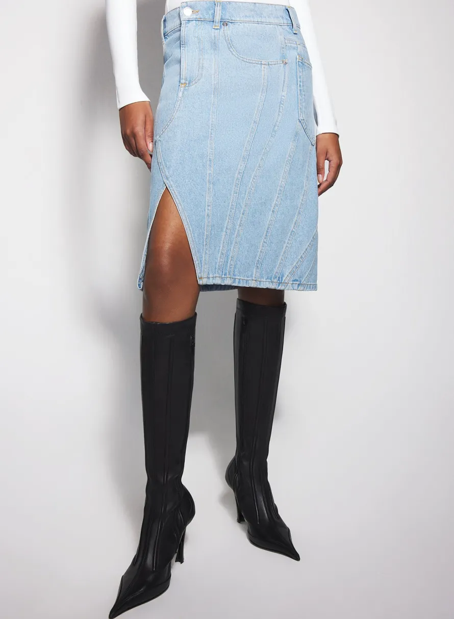 Women MUGLER blue spiral denim skirt