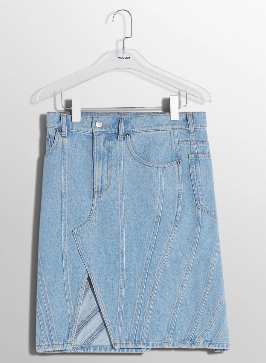 Women MUGLER blue spiral denim skirt