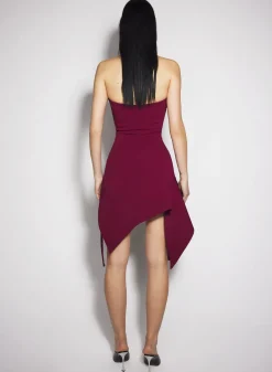Women MUGLER burgundy asymmetric bustier dress