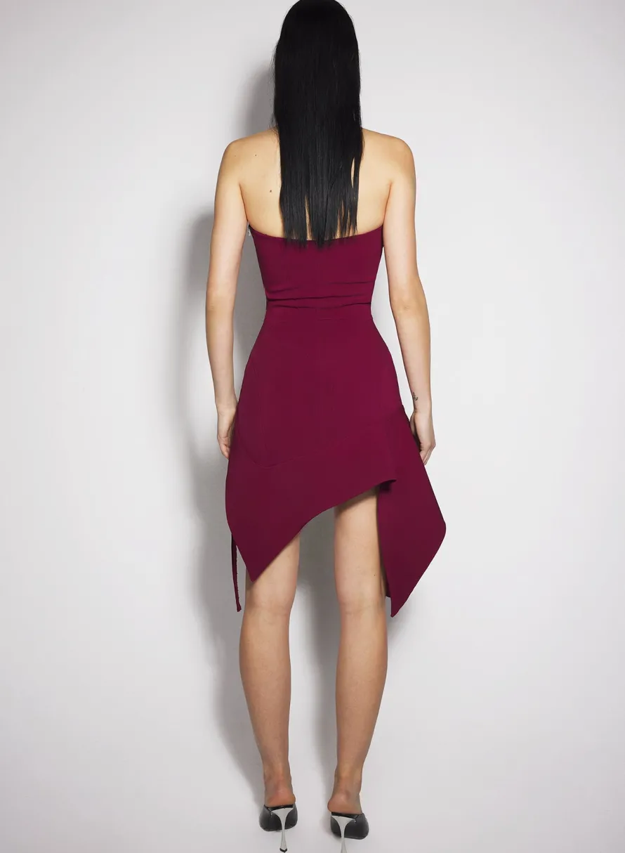 Women MUGLER burgundy asymmetric bustier dress