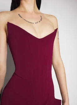 Women MUGLER burgundy asymmetric bustier dress