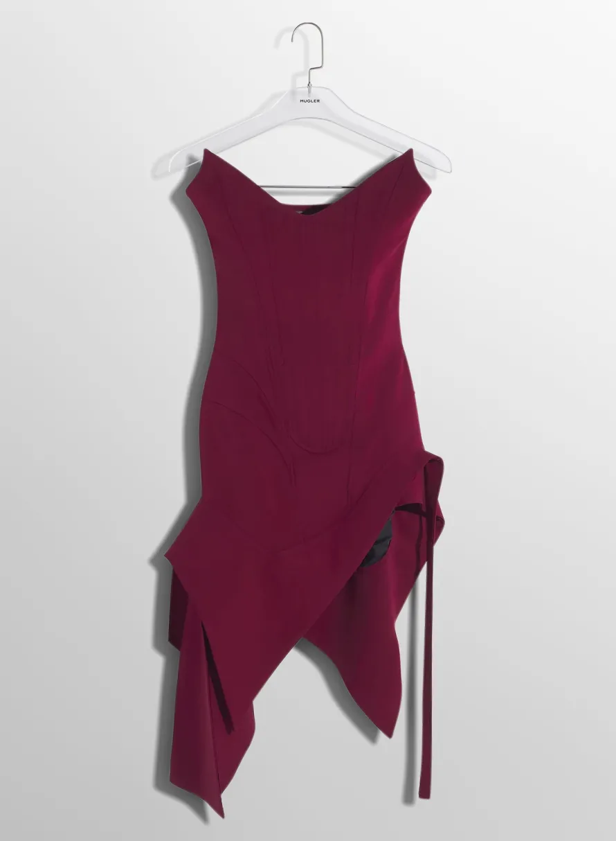 Women MUGLER burgundy asymmetric bustier dress