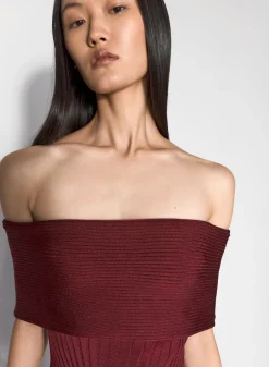 Women MUGLER burgundy off-shoulder sculpting knit dress