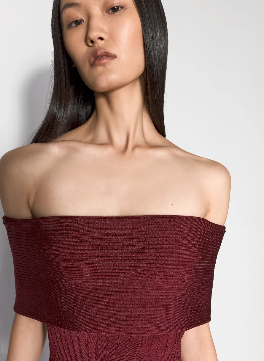Women MUGLER burgundy off-shoulder sculpting knit dress