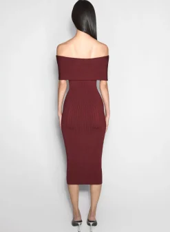 Women MUGLER burgundy off-shoulder sculpting knit dress
