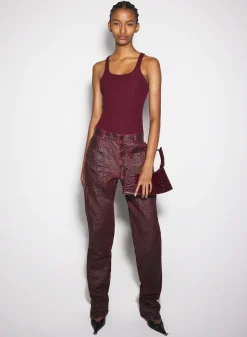 Women MUGLER burgundy pierced tank top