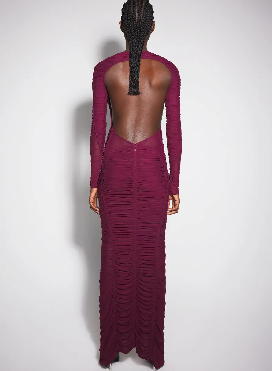 Women MUGLER burgundy ruched gown