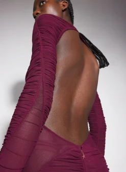 Women MUGLER burgundy ruched gown