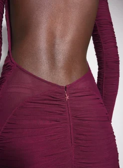 Women MUGLER burgundy ruched gown