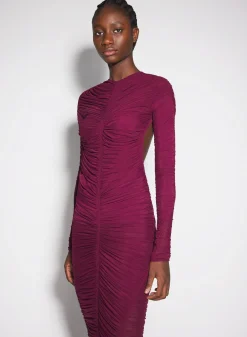 Women MUGLER burgundy ruched gown