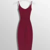 Women MUGLER burgundy sculpting knit dress