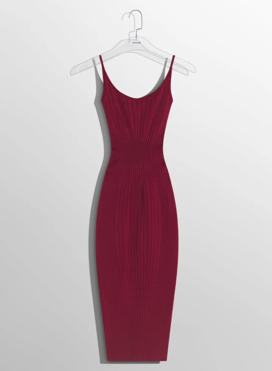 Women MUGLER burgundy sculpting knit dress
