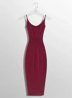 Women MUGLER burgundy sculpting knit dress