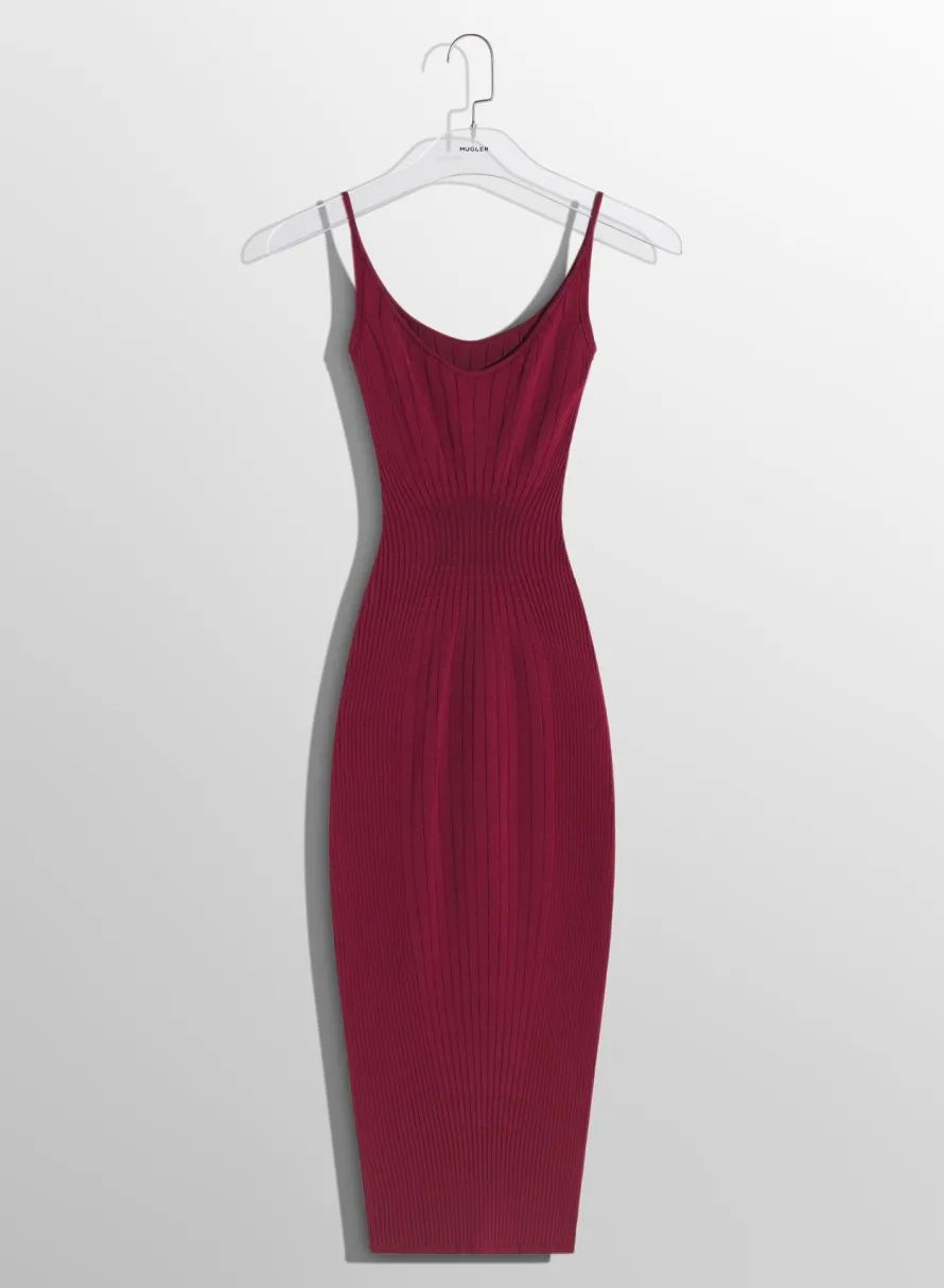 Women MUGLER burgundy sculpting knit dress
