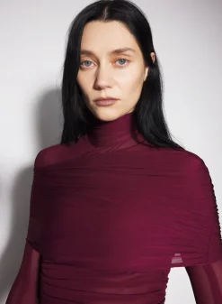Women MUGLER burgundy sheer ruched dress