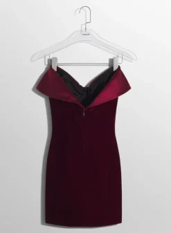 Women MUGLER burgundy velvet and satin mini dress