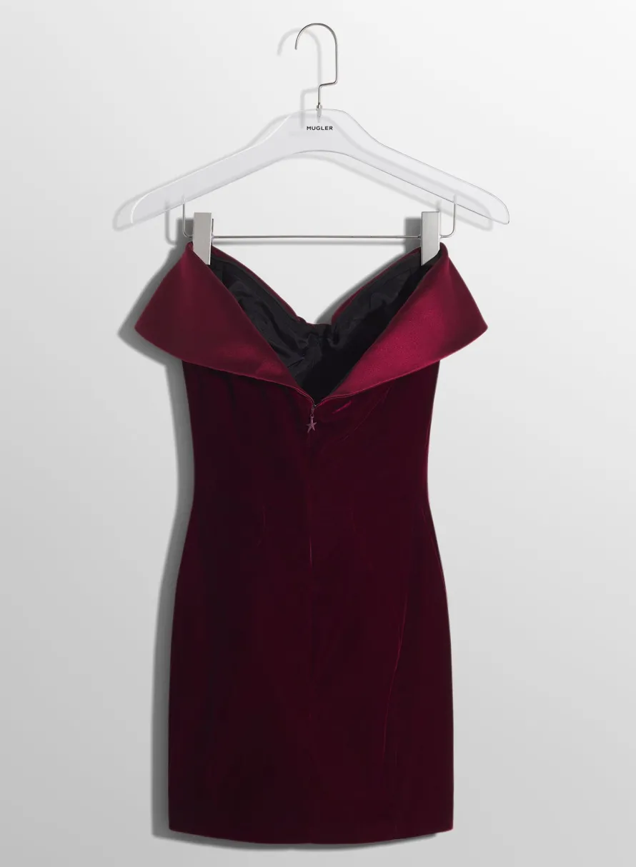 Women MUGLER burgundy velvet and satin mini dress